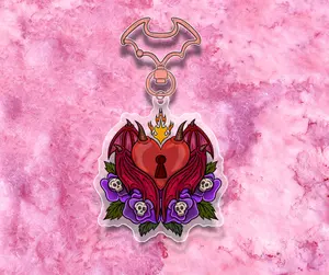 Demonic Heart Lock | Clear Acrylic Keychain | Rose Gold | Goth Charm | Accessory | Dark | Bat Wings | Heart | Red