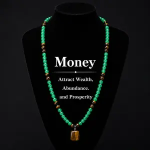 ARPURRAINA Unisex 69cm Bead Embellished Crystal Necklace - Green Aventurine & Tiger Eye Pendant, Colored Crystals Healing Jewelry, Ideal Gift for Anniversaries, Sweater Chain, Crystal Necklaces, Bead Embellished Necklaces,summerwins