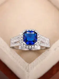 1 PC Gorgeous Blue Cubic Zirconia Ring For Women For Wedding Party Jewelry Valentine's Day Gift