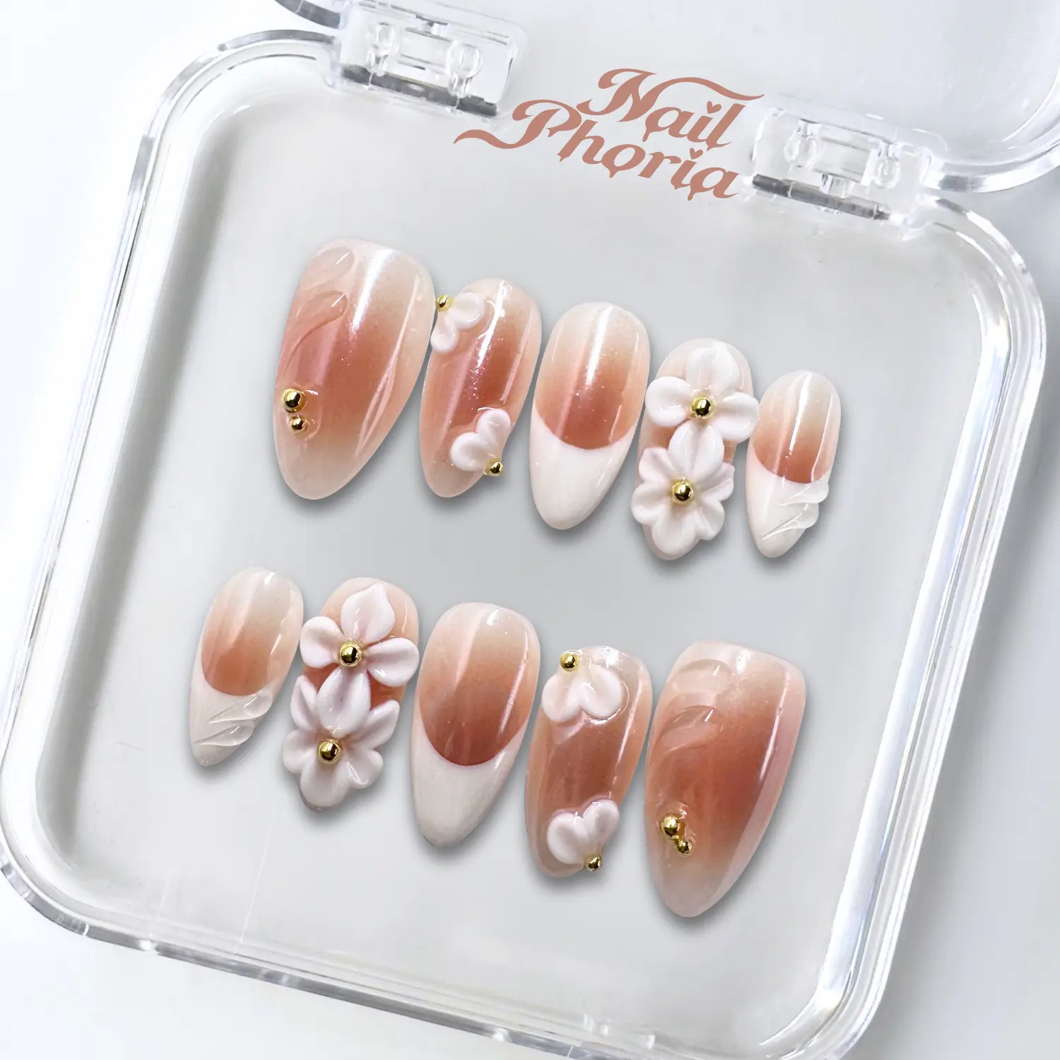 NailPhoria CANCER BLOOM - SPRING Handmade Press-On Nails | Reusable, Salon-Quality, Long-Lasting, Glossy Design