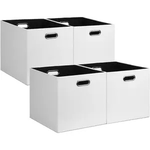 Posprica 13x15x13in Collapsible Storage Bins, Fabric Foldable Cube Storage Boxes, Decorative Storage Baskets Organizer for IKEA Kallax, Shelves, Closet, Clothes, Toy, Set of 4-White