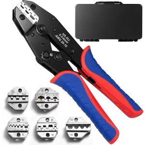 6PCS Crimping Tool Set, Ratchet Wire Crimper Tool For Heat Shrink, Nylon,Non-,Ferrule Wire End, Open Barrel Terminals, Connectors - Crimper with 6 Interchangeable Die