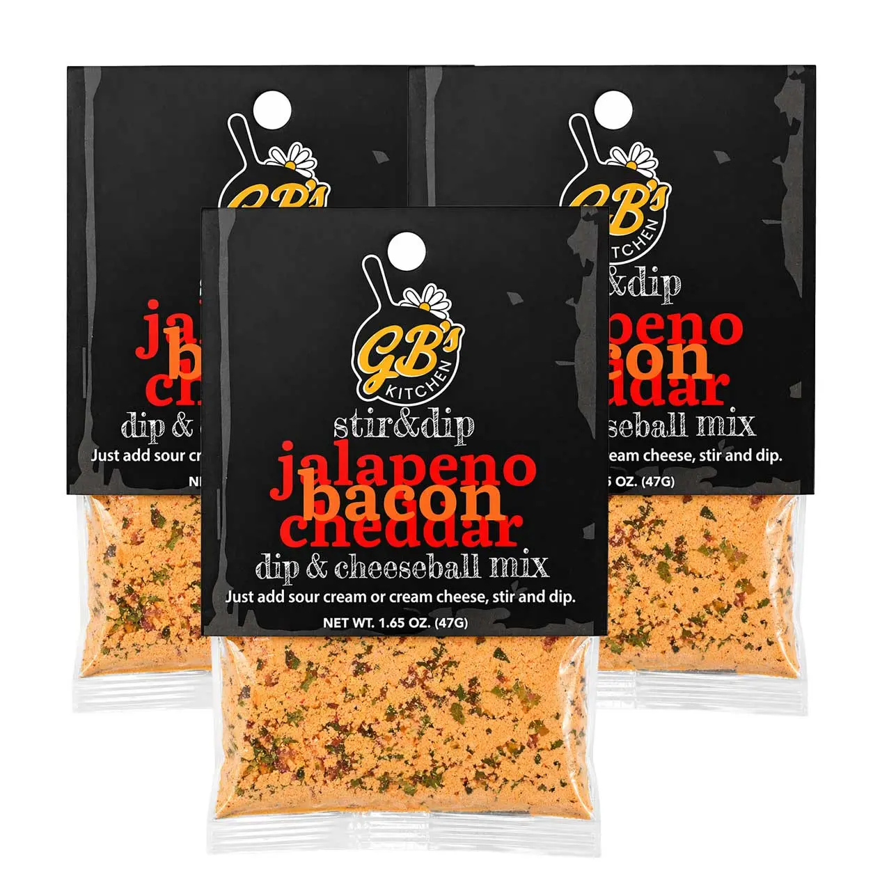 Jalapeno Bacon Cheddar Dip & Cheeseball Mix | Pack of 3 | 1.65 oz | GB's Kitchen