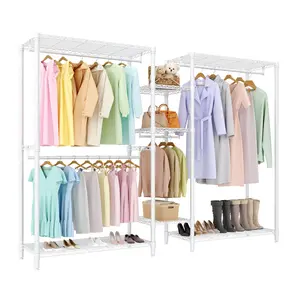 Garvee Portable Clothes Rack Heavy Duty Garment Rack, L-Shaped Closet Wardrobe with Adjustable Shelves, Freestanding Closet Organizer and Storage for Corner Apartment Bedroom, 70.5"H x 85.4"L x 17.4"W