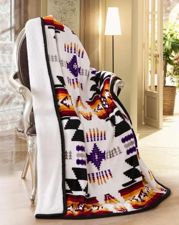 Nu Trendz Aztec Southwest Navajo Print Sherpa-Lined Throw Blanket, 100% Polyester Microfiber, Soft & Cozy, 50x60 Inches for Couches, Sofas, Beds (Blanket Throw), Throw Blankets