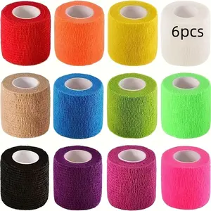 6pcs Breathable Adhesive Bandage Roll, Elastic Self-Adhesive Tape for Sports Wrist Wraps, Ankle Wrist Finger Support in Various Colors