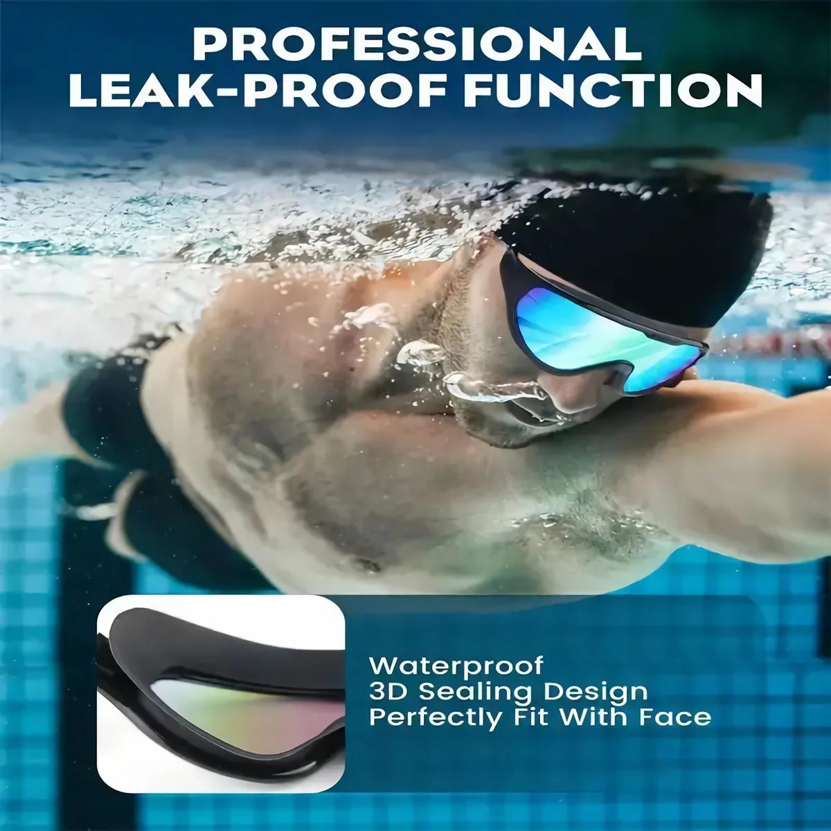 Swim Goggles with Ear Plugs Summer Sports Swimming Goggles Wide View Anti UV & Fog & No Leaking Swimming Goggles Ideal Gift for Men Women Children