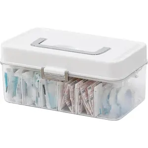 Plastic Bandages Organizer with Lid and Adjustable Dividers, Clear First Aid Bandage and Tapes Storage Container for Home office, Bathroom Medicine Cabinet, Ointments, Medical Elastic Wrap
