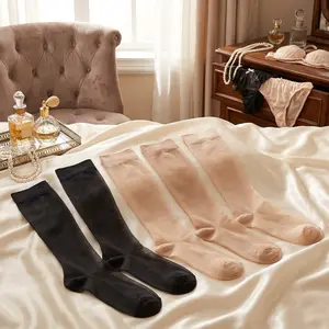 6 Pairs Women's Knee High Stockings - 20 Denier Nylon Sheer Socks with Reinforced Toes, Black & Nude One Size, Comfortable Stretchy Thigh High Stockings for Daily Wear, Office, Casual Outfits and Fashion Style