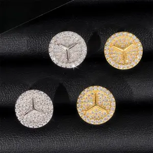 [ICE HUE]18K Gold Vacuum Plated S925 with 5A+ Sri Lanka Moissanite Mercedes-Benz Star 12mm Stud Earrings, Luxury Daily Jewelry, Classic & Simple Fashion Gift for Women Men, Casual Sporty Style