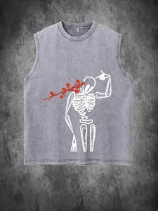 Gothic Skull Vest | Vintage Streetwear Print, 100% Washed Cotton, Mens Round Neck, Edgy Style Essential