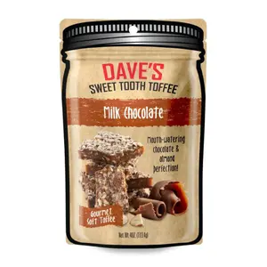 Dave's Sweet Tooth Toffee - Milk Chocolate Toffee (4 oz) - Handmade & Homemade Gourmet Soft Toffee with Real Butter, Real Sugar and Hand-Sliced Almonds, Naturally Gluten-Free