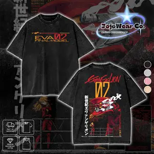 Vintage EVA-002-Neon Genesis Evangelion Graphic T-shirt Hoodie Crewneck Sweatshirt Tank Top Oversized Streetwear 100% Premium Cotton Fabric Tee Unisex Double Printed Washed Top Gift For Anime Manga Fan Menswear Apparel
