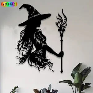 1pc Witch Silhouette Metal Wall Art, Mystical Witch Statue Mural, Ideal Gift for Halloween, New Year, Gothic Decor Enthusiasts, Weather-Resistant Metal Wall Decor Wall Sculptures,  Enchanting Holiday Decor Accent