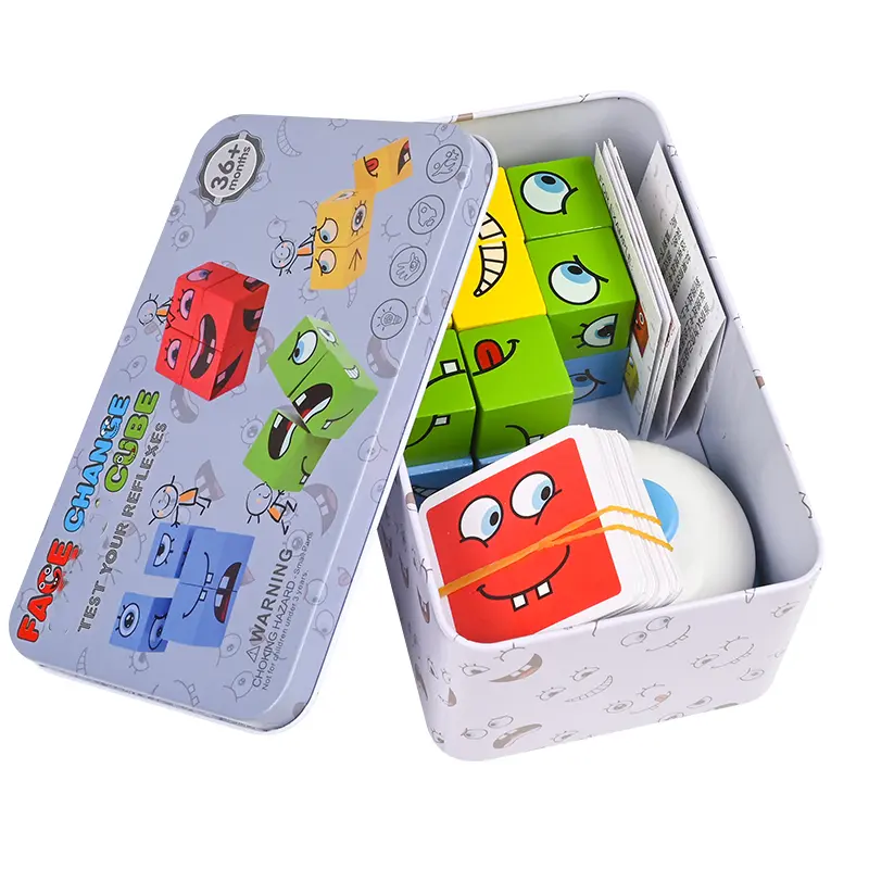 Cartoonish Eco-Wood 16-Blocks Face-Change Puzzle Cubes N225c2-Large with Bell & 64 Cards, Unisex Manual Building Blocks Learning Toy Set, Safe & Durable, Boosts Creativity & Logical Thinking, Perfect Gift for Christmas, Children's Day