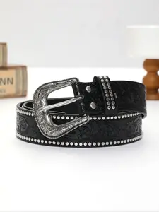 Men's Vintage Style PU Leather Belt, 2024 New Style Fashion Belt with for Party, Daily Clothing Decor, Trendy All-match & Exquisite Belt for Outfit Matching, Bling Western Belt, Western Concho Belts, Cowboy Belt