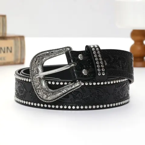 Men's Vintage Style PU Leather Belt, 2024 New Style Fashion Design Decorative Belt with for Party, Daily Clothing Decor, Trendy All-match & Exquisite Belt for Outfit Matching, Bling Western Belt, Western Concho Belts, Cowboy Belt