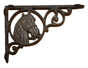 Horsehead Design Decorative Shelf Brackets for Open Shelving and Corner Post Accents - Cast Iron, Rust Resistant, Pack of 2