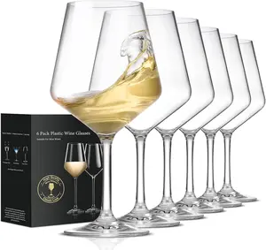 Unbreakable Wine Glasses Set of 6, 16 oz Plastic Wine Glasses with Stem, BPA Free, Reusable Wine Glass for Poolside, Outdoors Camping Picnic Restaurants Home Bar