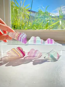 Watermelon Fluorite Crystal Cloud Carvings 12-33g 0.4-1.2oz 4-6cm 1.6-2.4in Pink Purple Green Clear Banded Fluorite Carved Cloud