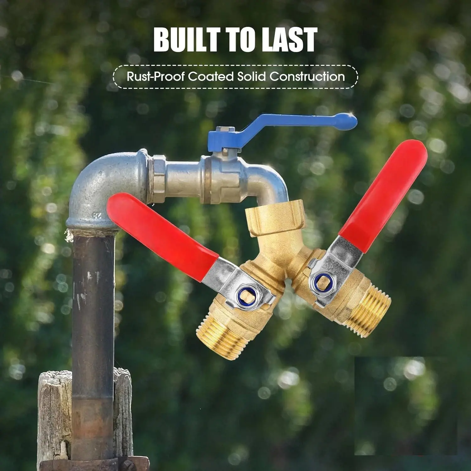 Hose Splitter 2 Way Heavy Duty, 3/4 Inch GHT Thread Y Valve Connector with Stainless Steel Long Handle, Full Flow Garden Brass Hose Splitter for Outdoor Watering, Irrigation, Washing