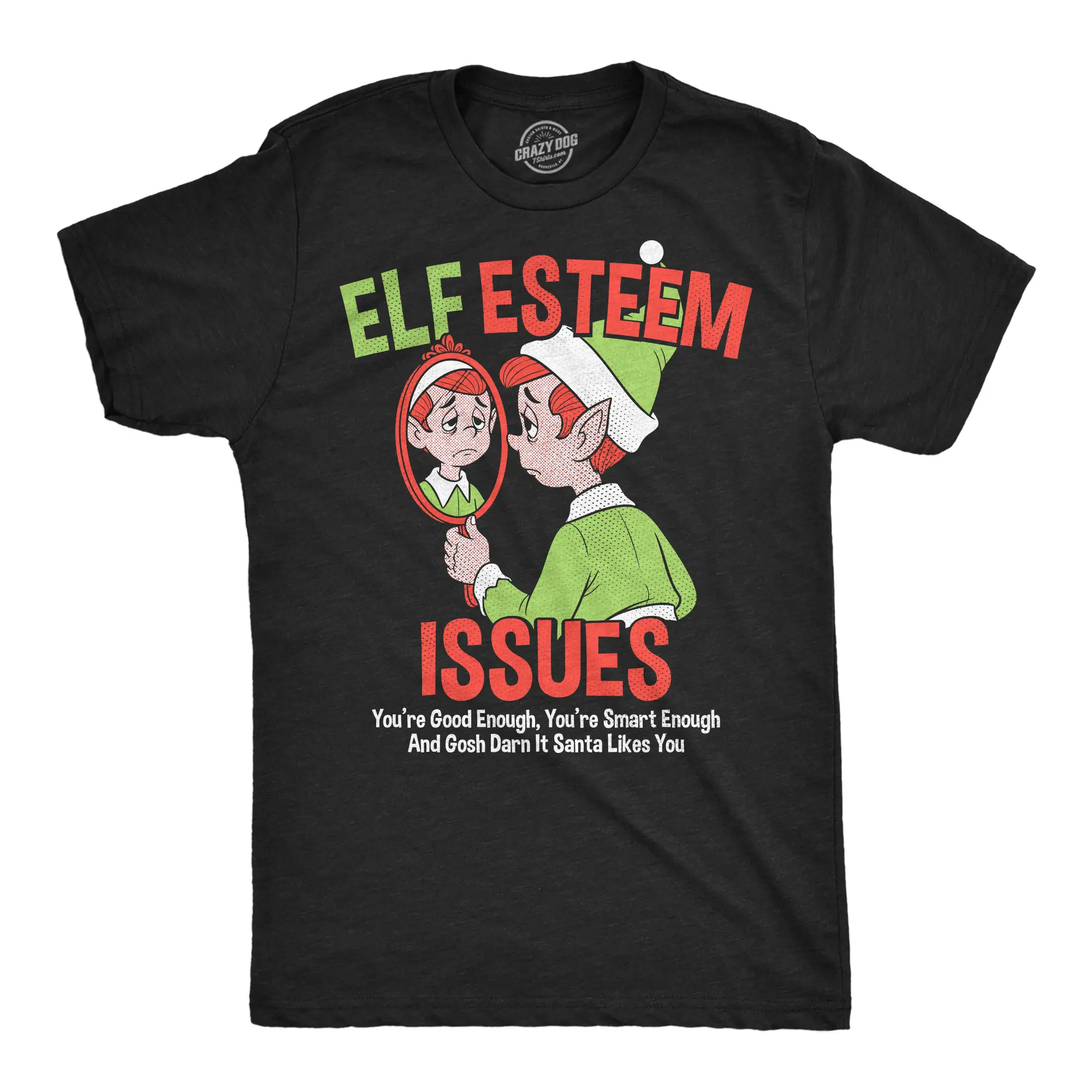 Mens Funny T Shirts Elf Esteem Issues Sarcastic Christmas Graphic Novelty Tee For Men Mens Funny T Shirts Cool Vintage Fashion T-Shirt Gift Classic Menswear Christmas Apparel for Men Funny mental health Short Black -