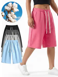 Women's Oversize Bermuda Shorts with Pockets Loose Fit Comfy Workout Yoga Athletic Long Shorts for Unisex Summer Minimalist Basic Baggy Plus Size Womenswear