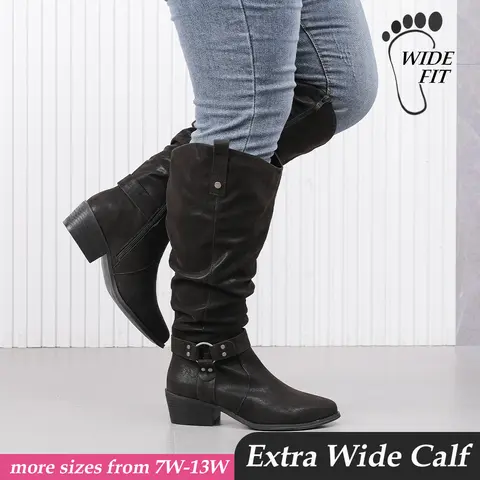 Luoika Women's Extra Wide Calf Knee High Boots Wide Width Slouchy Knee-High Boots Beige 109 Winter Shoes
