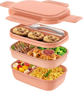 Bento Box Adult Lunch Box,3 Stackable Bento Lunch Containers, Modern Minimalist Design Bento Box with Utensil Set, Leak-Proof Lunchbox Bento Box for Dining Out, Work, Picnic, School