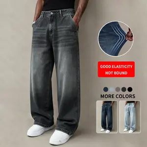 Men's Stretch Denim Jeans Vintage Washed Straight Leg Fit, Smooth Zipper Closure for Effortless On & Off, Versatile Casual Daily Wear; All Season Everyday Long Pants