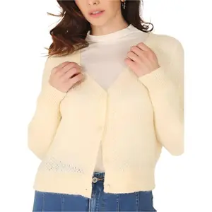 Butter Yellow Wool Blended Sheer Cardigan fall clothes knit cardigan sweater