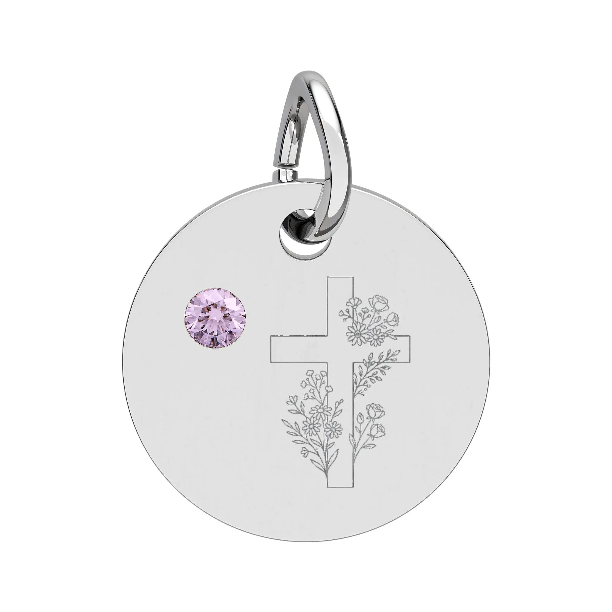 Engravable Birthstone Circle Charm – Personalized Round Pendant with Birth Gem