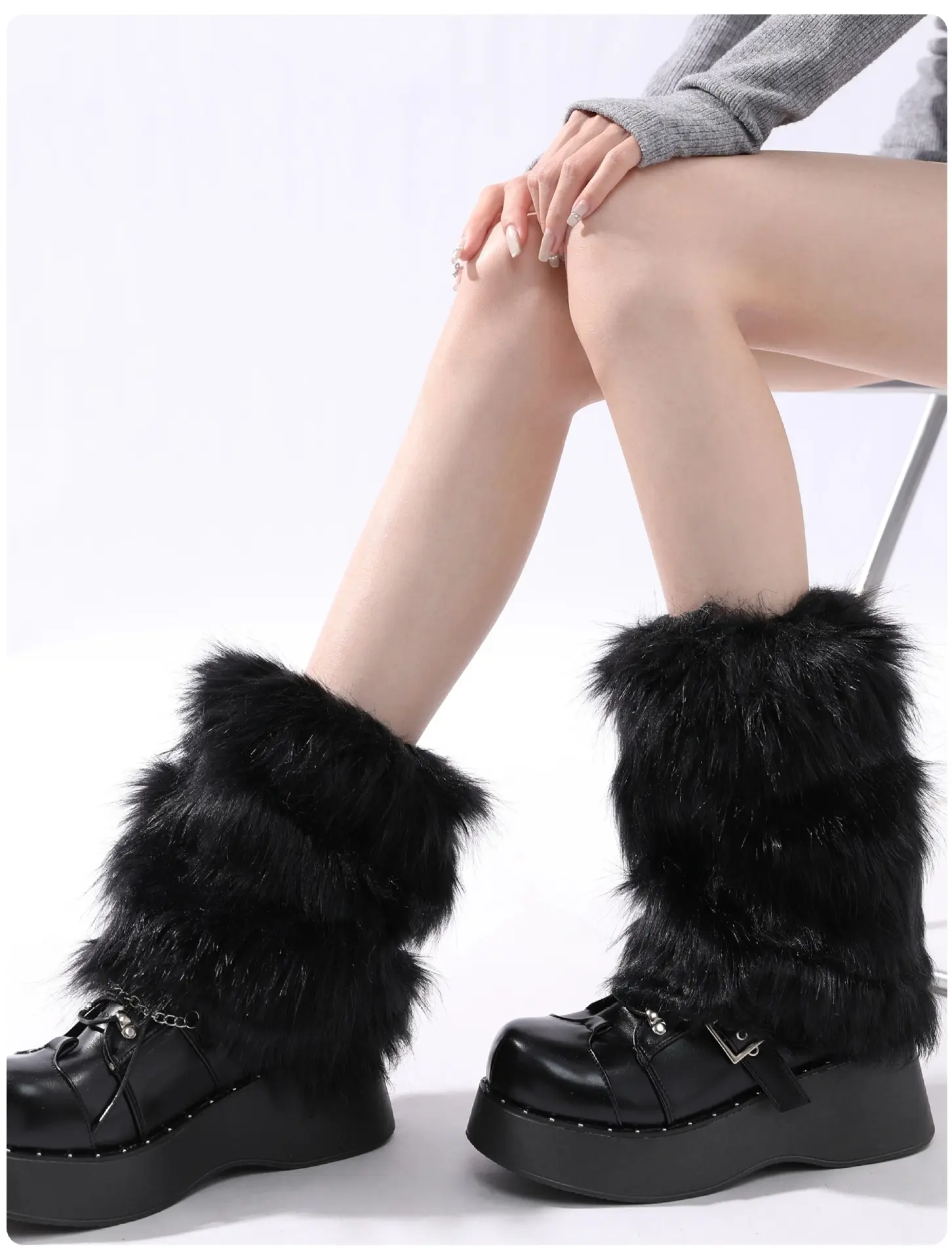 Faux Fur Leg Warmers for Autumn-Winter, Y2K Subculture Hot Girl Sports Shoe Accessories, Warm Plush Sock Covers