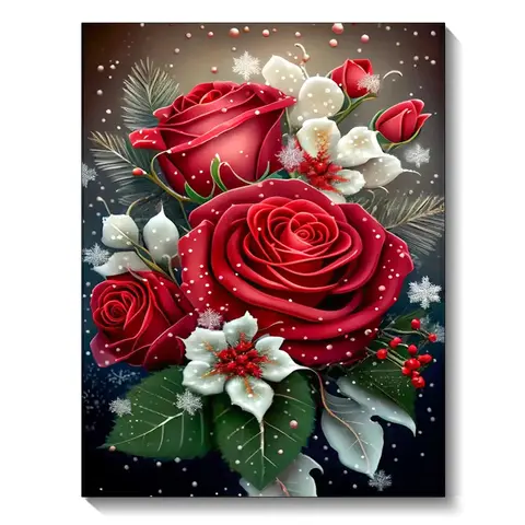 New 5D Full Round Diamond Painting DIY Kit, Red Rose Bouquet Handicraft with Drilling Glue, Sticky-Easy Setup Needlework Supplies for Bedroom Home Decor, Perfect Gift for Adults Children