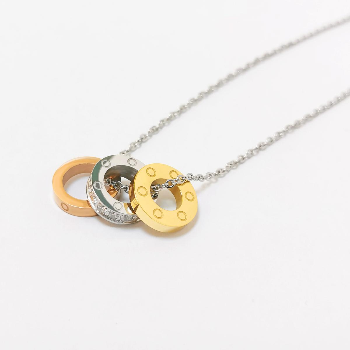 Interlocking Circle Pendant Necklace, 3 Finishes Available, Minimalist Statement Collarbone Chain