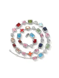 St. Patrick's Day Hip Hop Style Diamond-Inlaid Geometric Adjustable Color Gemstone Bracelet Summer Ins Dopamine Necklace Surprise Gift for Her