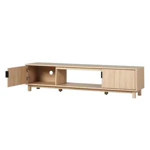 Walker Edison ARUM3FCO 16 x 15.75 x 70 in. 2 Door TV Stand with Reeded Front, Coastal Oak