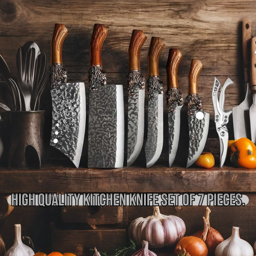 Thickened Stainless Steel Kitchen Knife 7 Piece Set - Forged Professional Kitchen Knife Set, Ultra Sharp Chef's Kn Plastic Blade Block stainless steel fruit knife barbecue cooking home kitchen restaurant hotel Kitchenware Cutting Kitchenware Cutting