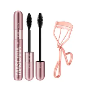 2-In-1 Long-Lasting Waterproof Lengthening Mascara Set, Volumizing & Curling Effect, Smudgeproof Formula, Includes Eyelash Curler Tool