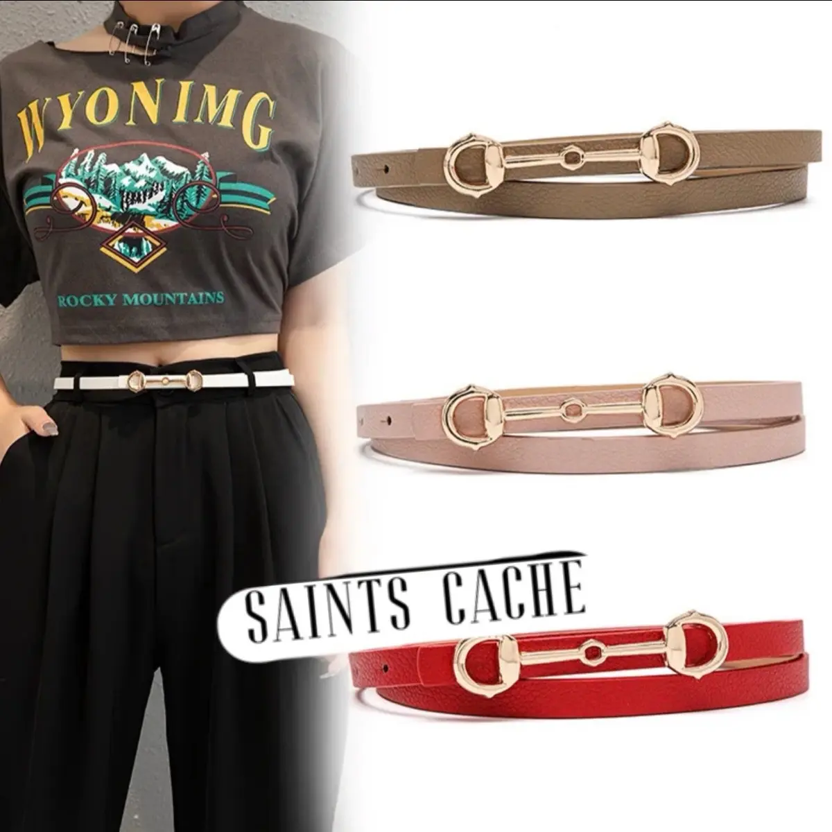 Fashion Accessory PU Leather Casual Belts - Red, Black, White Colors - Gold Buckle, Casual Belt, Unisex Statement Belt, Belt For Jeans