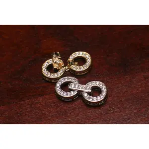 Cubic Zirconia CZ Micro Pave Rhodium Sterling Silver, Gold 2 Loop Diamond Style 11x23mm Circle Clasp, Clasp, High End Jewelry Folding Clasp