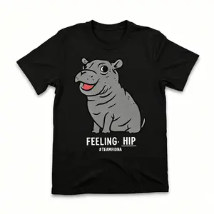 Men's Stylish Fiona The Hippo Graphic Short-Sleeve T-Shirt - Feeling Hip Collection, Round Neck Crewneck, Casual Menswear Streetwear Tropical Top, Shortsleeve