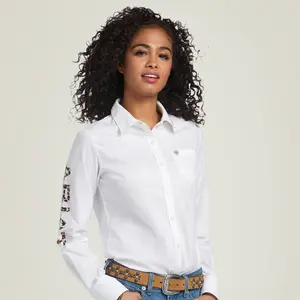 WOMEN ARIAT KIRBY LONG SLEEVE SHIRT WHITE LEOPARD LOGO  10039457