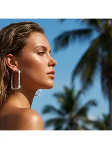 Elegant Rectangular Hoop Earrings Set for Women, Sparkling Rhinestone Geometric Studs, Versatile Fashion Jewelry, Perfect Gift Idea