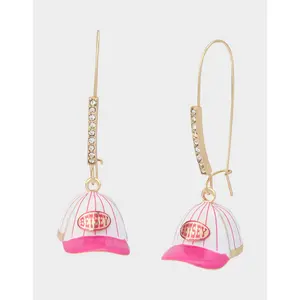 Betsey Johnson BASEBALL HAT SHEPHERD HOOK EARRINGS PINK