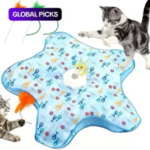 Colorful Pentagonal Cat Hunting Hood Toy with Two Feather Refills, Electric Auto-Rotating Feather Teaser Rod, Self-Entertainment Hide-and-Seek Game for Cats #GLOBAL PICKS
