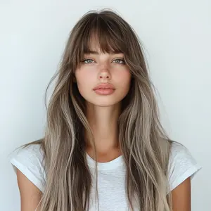 SMILCO/24-inch | Brown Highlight Straight Hair Synthetic Wig with Bangs/SM1216