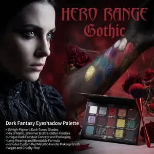 HERORANGE 15-Color 3-in-1 Anime Eyeshadow Palette - Shimmer, Matte, Highlighter, 115g, Alcohol-Free, No Fallout, Built-in Mirror, Vibrant for Cosplay Use, Perfect for Teens Who Enjoy Makeup and Cosplay, Halloween Cosmetic Gift