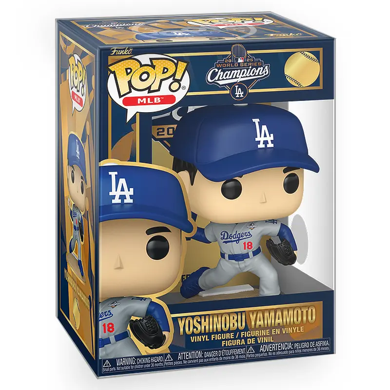 Funko POP MLB Baseball: LA Dodgers - Yoshinobu Yamamoto (2025 World Series MVP) Vinyl Figure with Epic Collectibles Premium Box Protector Included