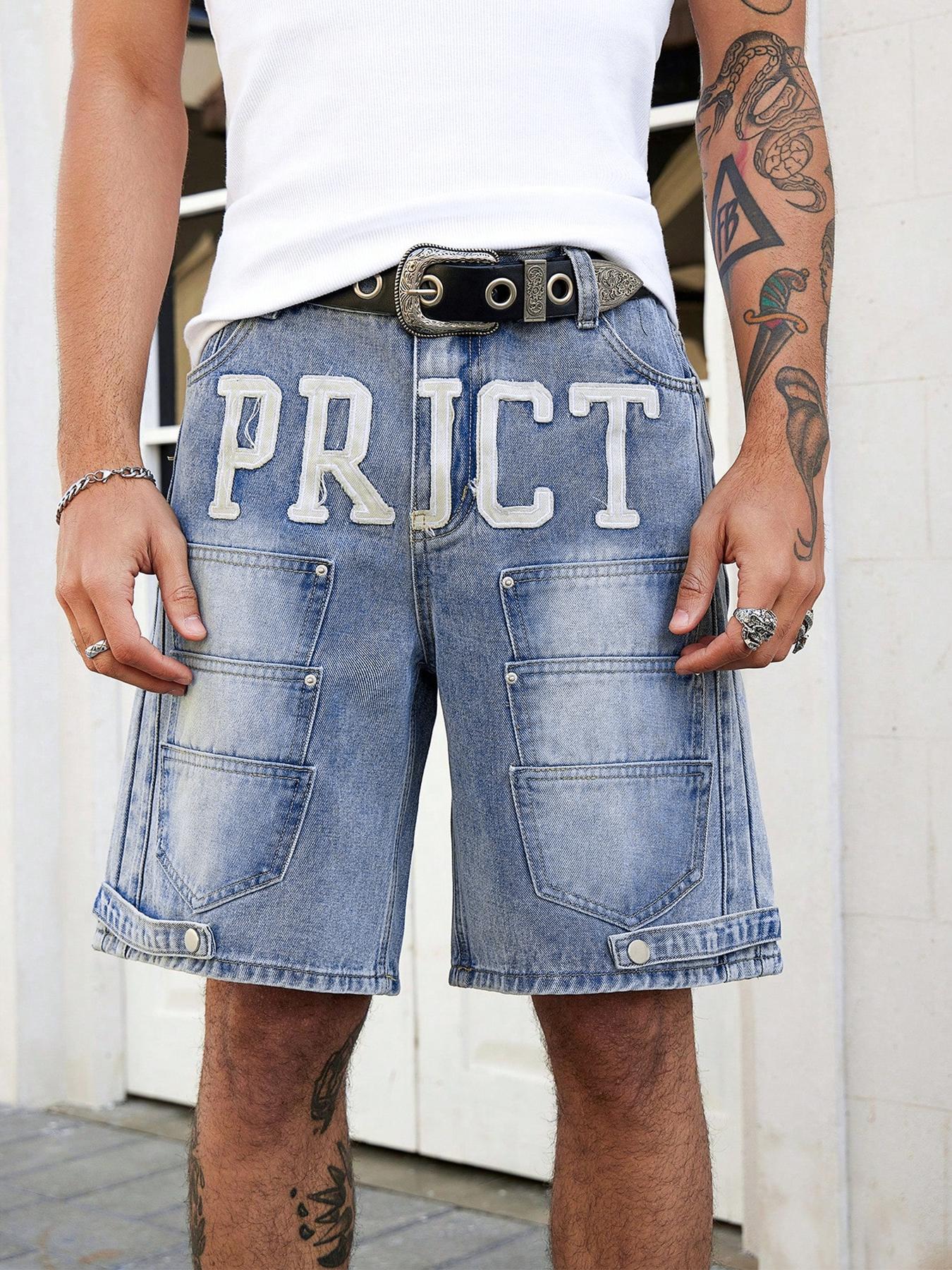 Multi-pocket denim shorts, denim cargo shorts, jeans—Y2K American street style embroidered vintage shorts for both men and women, casual letter embroidery design, perfect for summer fashion everyday wear, versatile casual style.
